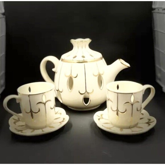 Partylite Tea for Two Candle Holder Set P7309 Teacups Saucers - Picture 1 of 4